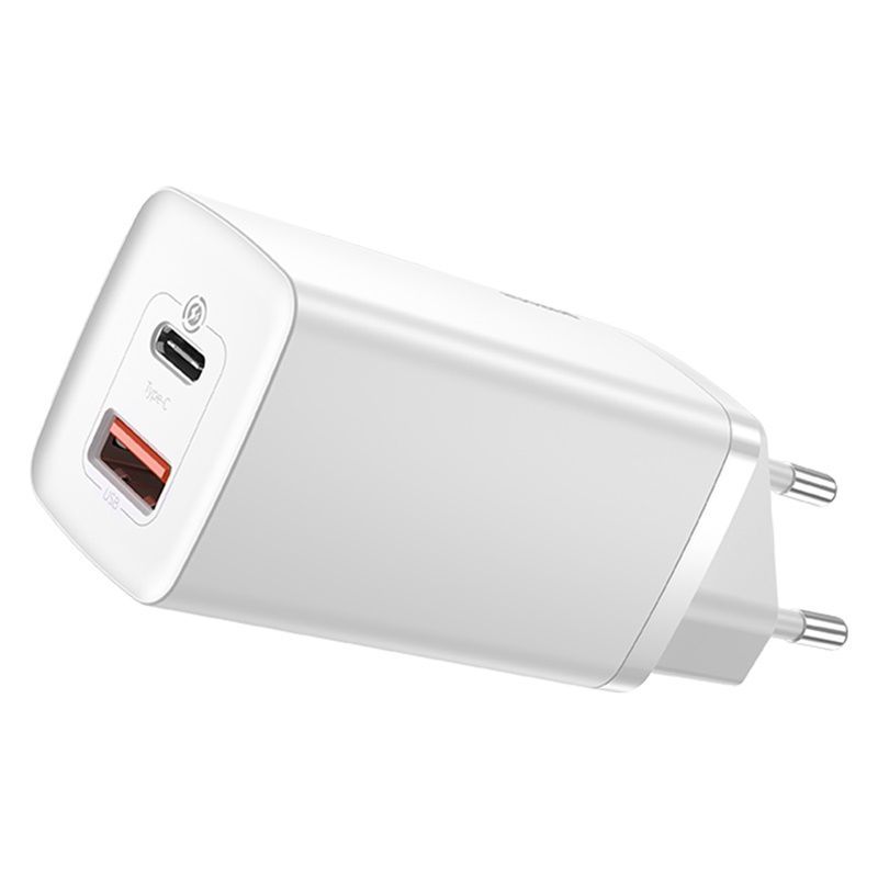 БыстроесетевоезарядноеустройствоBaseusGaN2Lite65W1USB+1Type-C,Белый