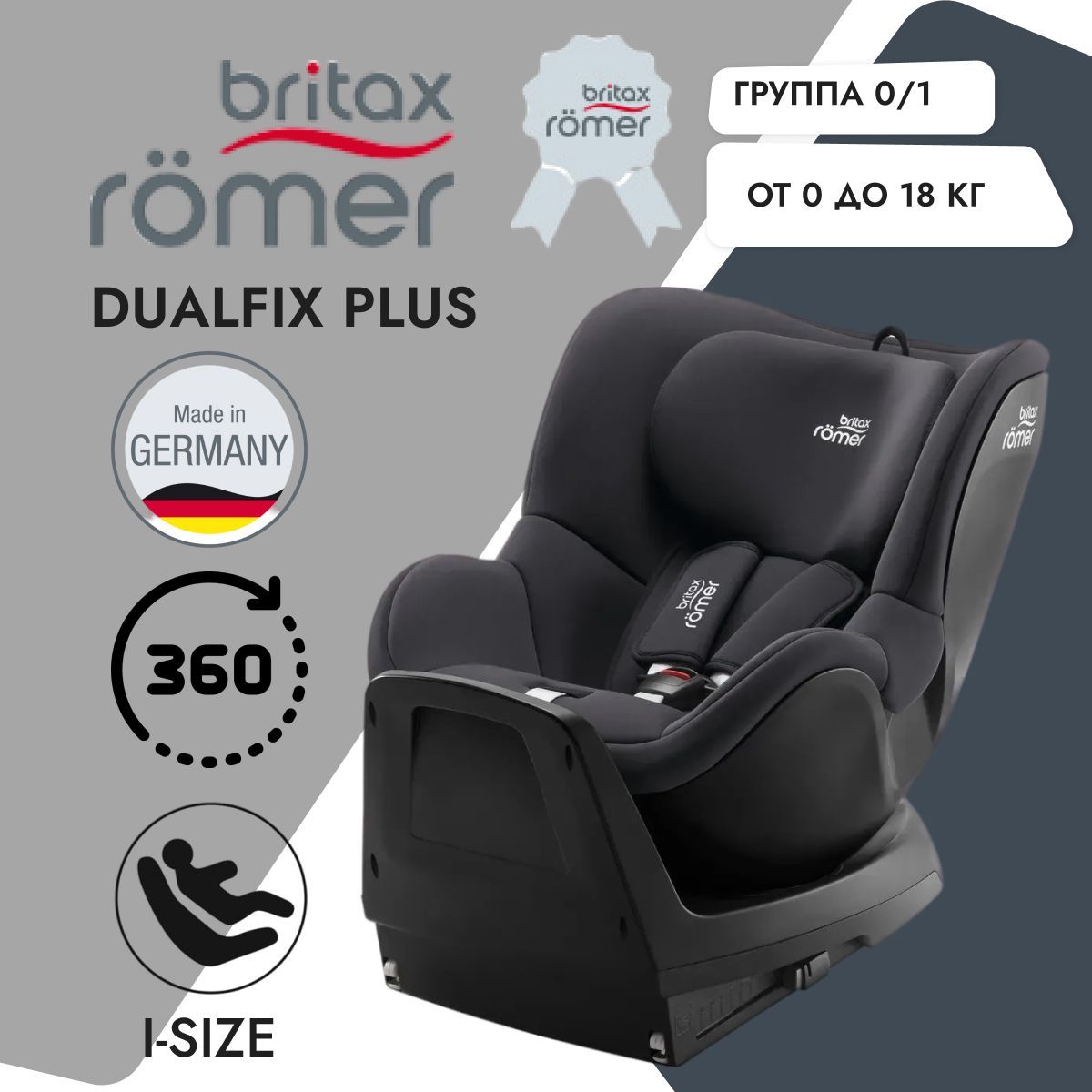 Детское автокресло Britax Romer Dualfix Plus, группа 0+1 Midnight Grey