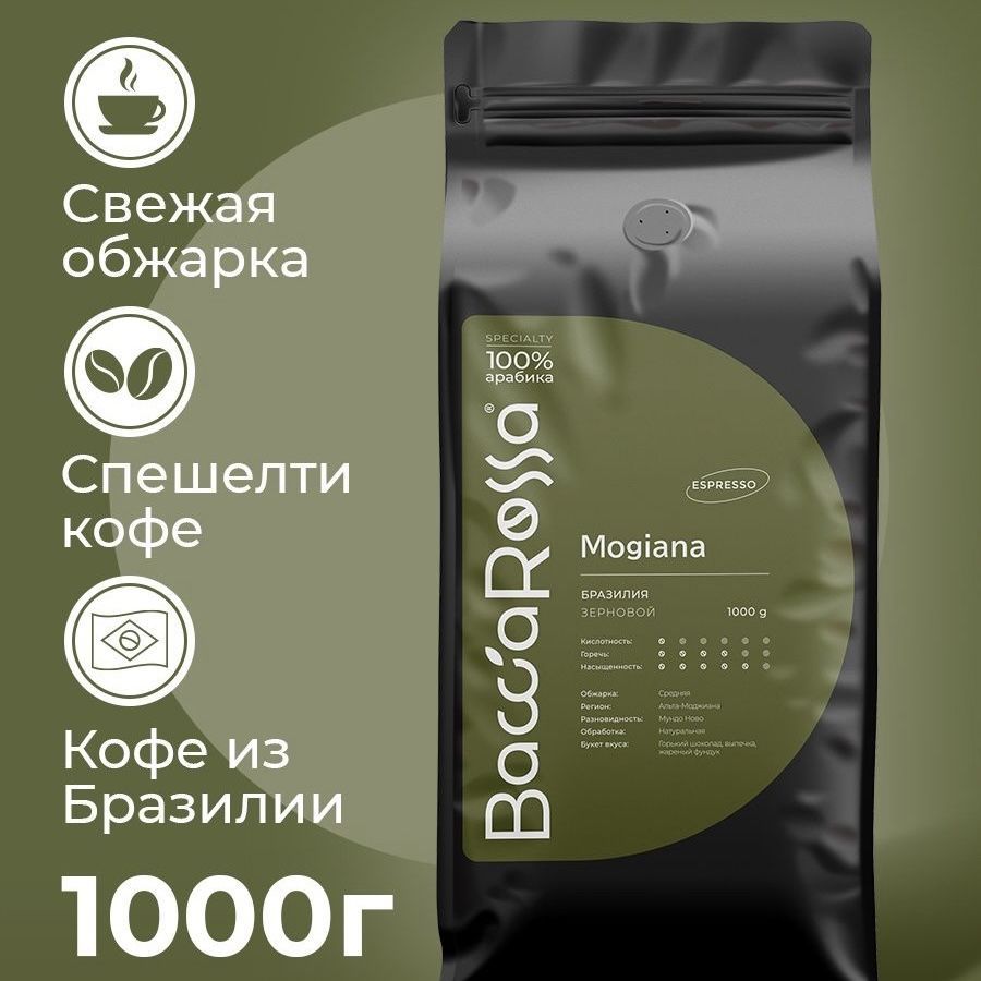 Кофевзернах1кгБразилияМоджианаBaccaRossa/SpecialtycoffeeBrazil100%арабикадлякофемашины/Натуральныезернаспешелтиподэспрессо