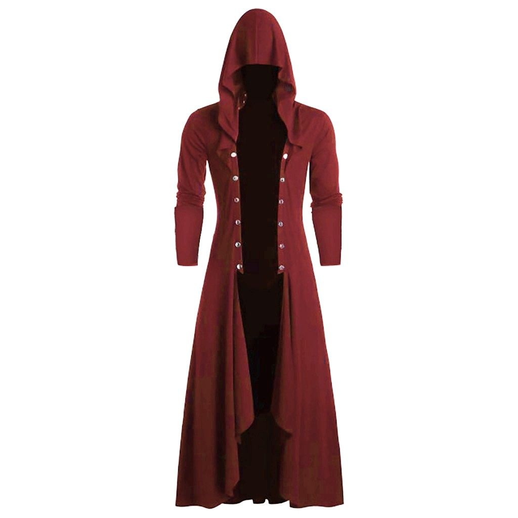 Mens Coat long Jacket Gothic Steampunk с капюшоном