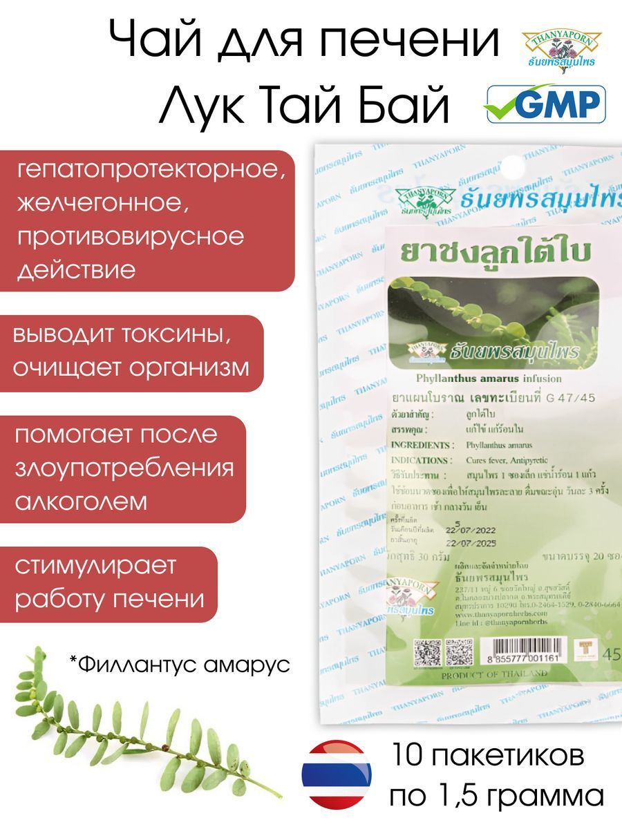 Thanyaporn фиточай ЛУК ТАЙ БАЙ или ФИЛЛАНТУС для печени, против алкогольных  отравлений. 20 пакетиков-саше из Таиланда - купить с доставкой по выгодным  ценам в интернет-магазине OZON (1162815969)