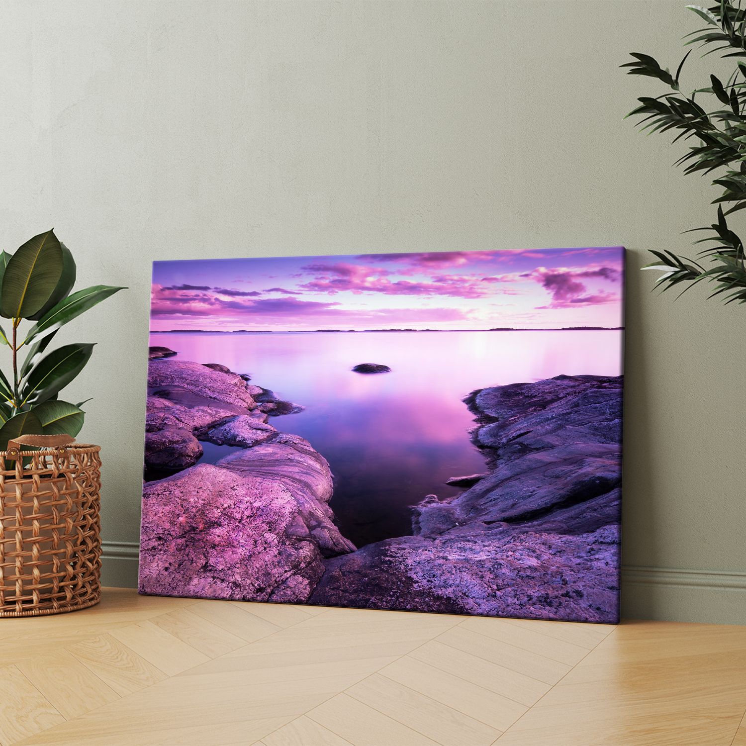 Картина на холсте (Фиолетовое море, розовый закат на озере, фиолетовая  природа, сиреневый закат, розовый пейзаж) 80x100 см. Интерьерная, на стену.  - купить по низкой цене в интернет-магазине OZON (1162933713)