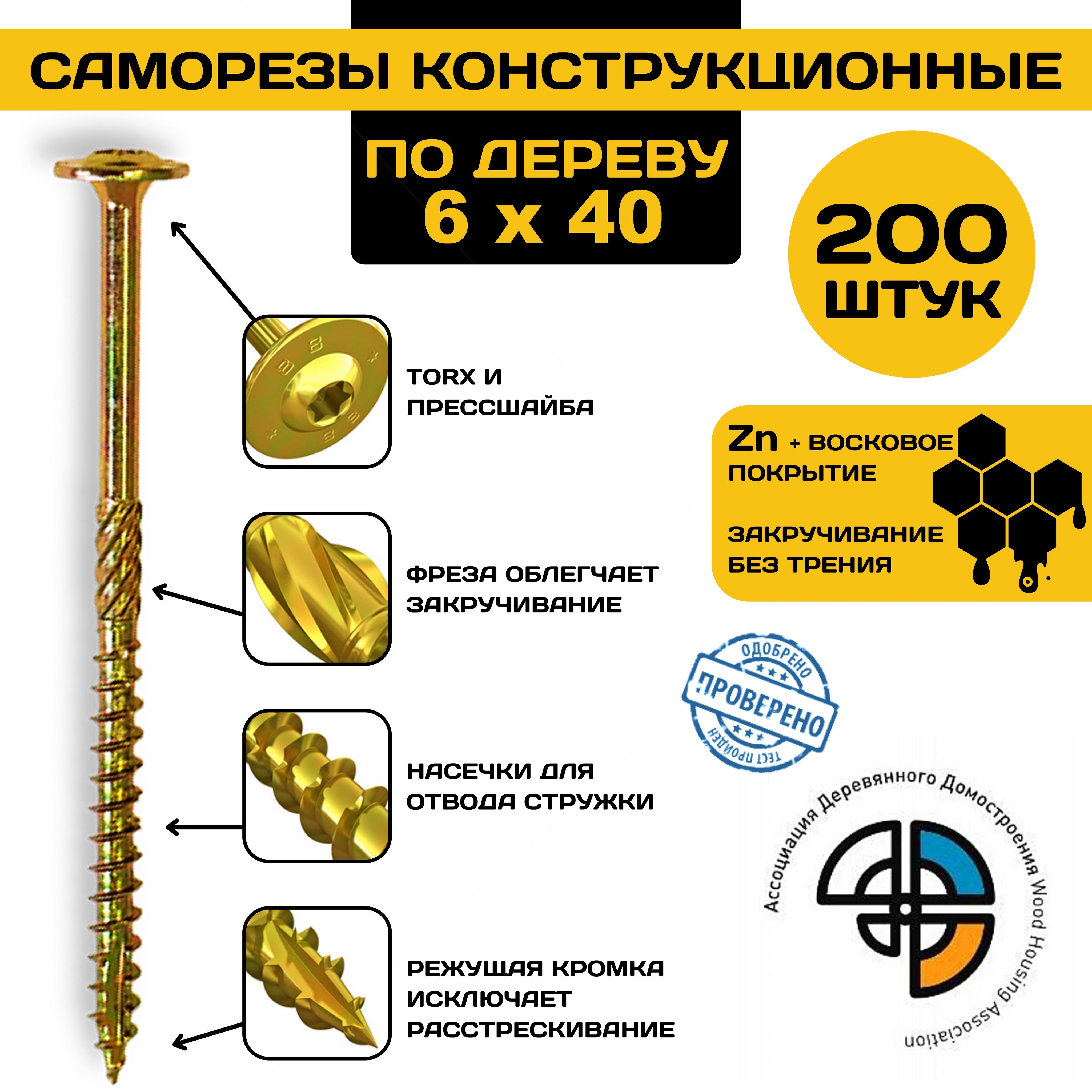 Саморезконструкционныйподереву6*40HIMTEXпрессшайба