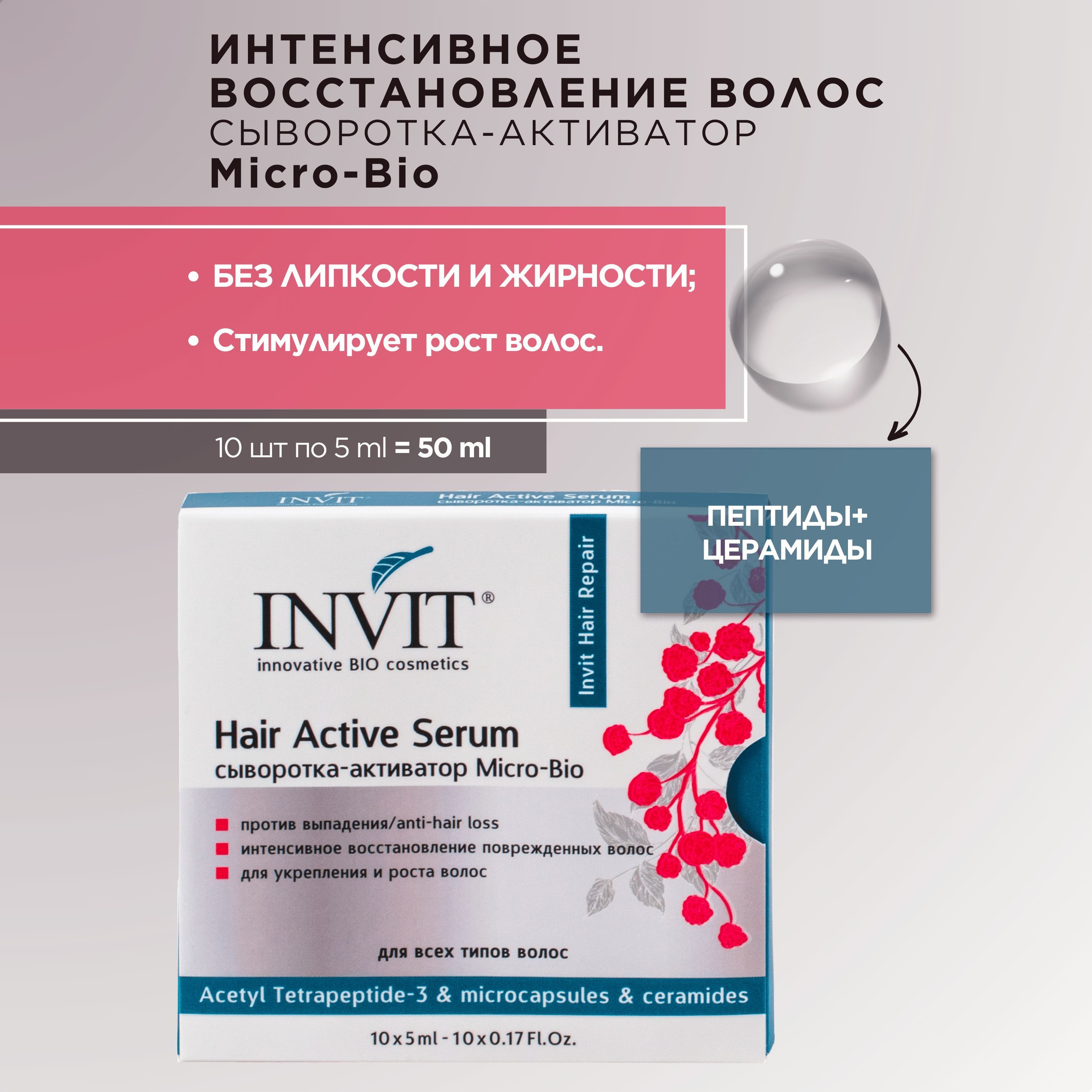 INVIT Ампульная сыворотка против выпадения волос, Hair Active Serum, 10*5 мл