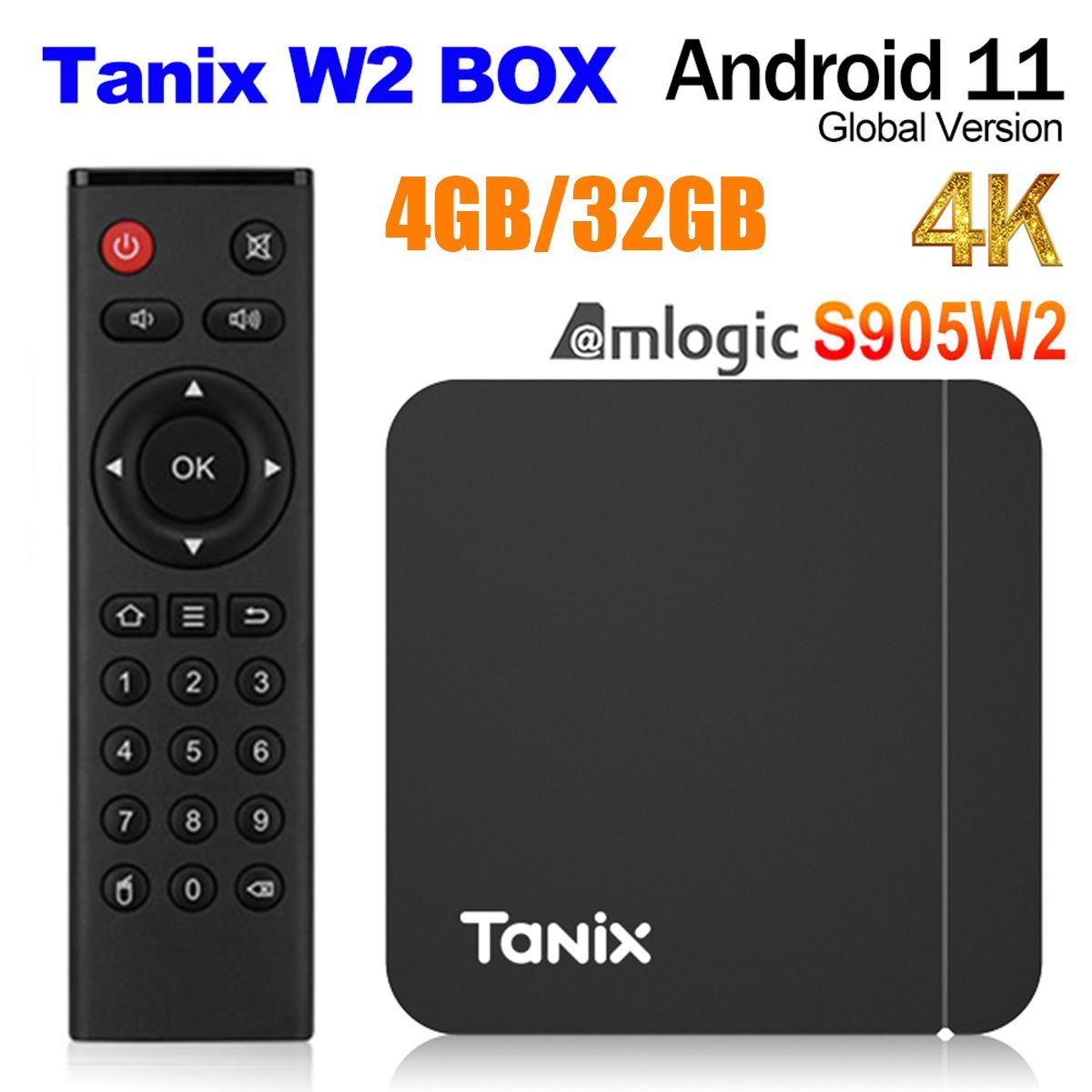 TanixМедиаплеер4/32-w2Android,4ГБ/32ГБ,Bluetooth,Wi-Fi,черный