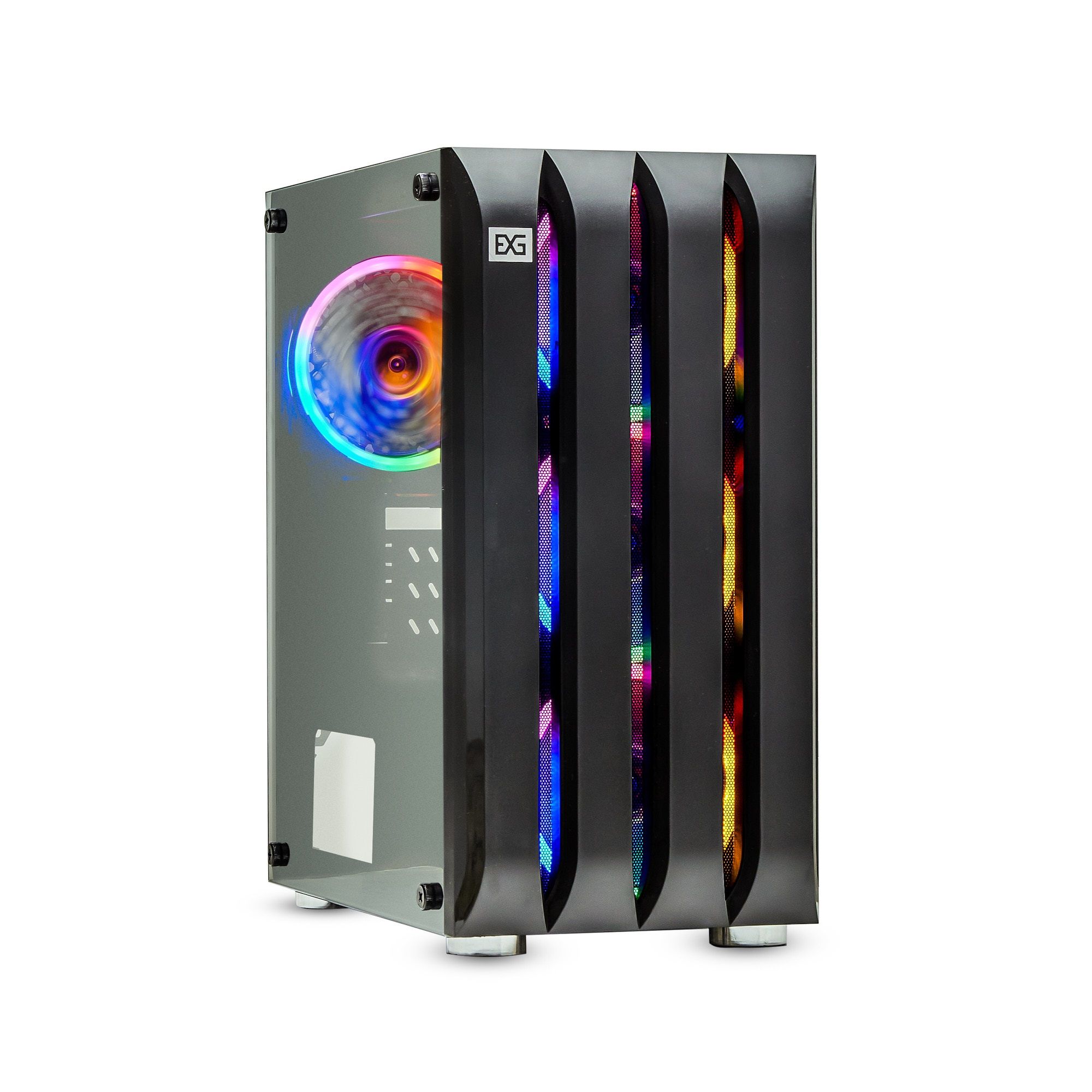 Корпус Minitower ExeGate Mistery R3 (mATX, без БП, 2*USB+1*USB3.0, аудио, черный, 4 вент. 12см с RGB подсветкой, боковая панель - закаленное стекло)