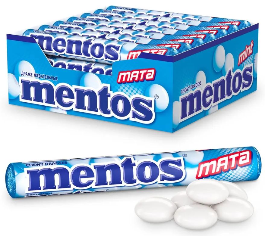 Жевательные драже Mentos Мята, 24 шт по 37.5 г