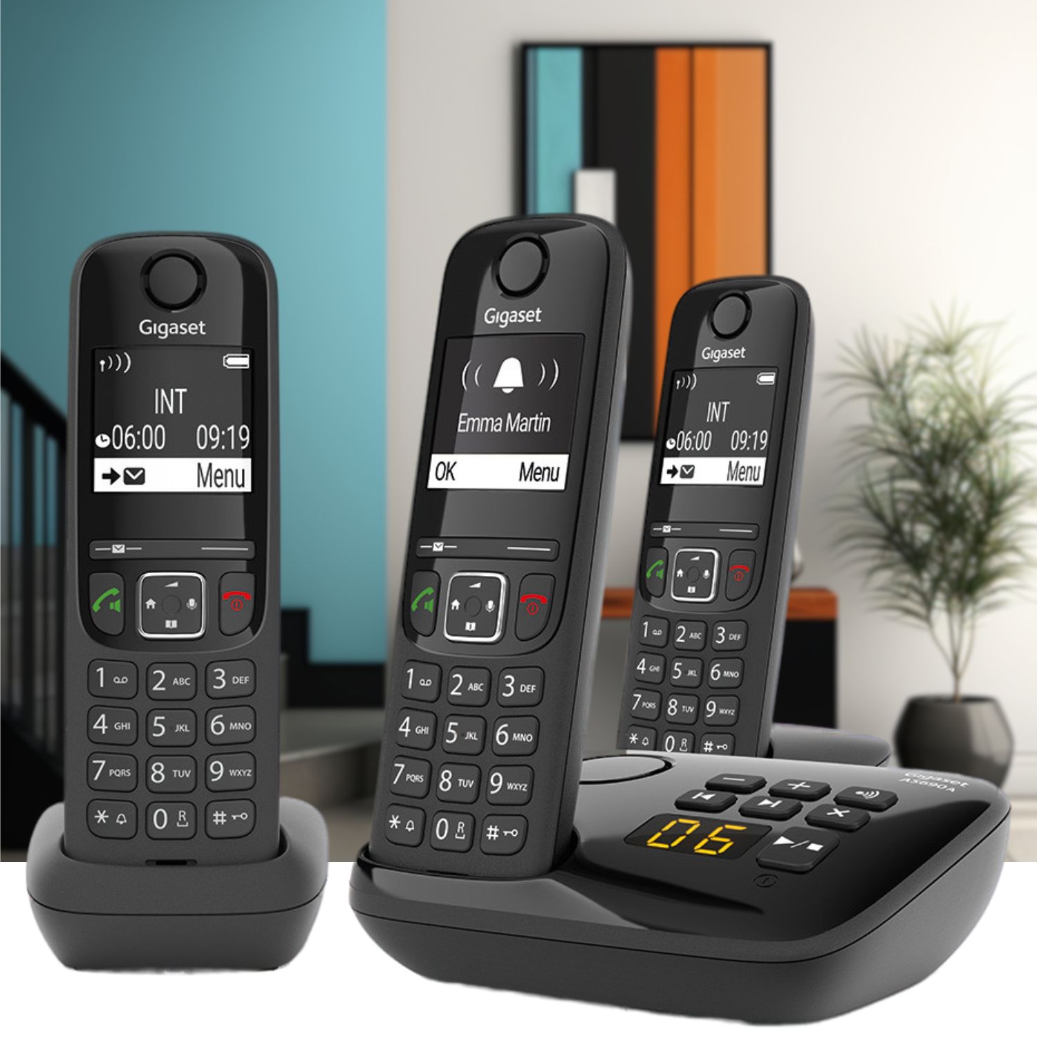 Радиотелефон DECT c автоответчиком и тремя трубками Gigaset AS690A TRIO RUS  Black - купить с доставкой по выгодным ценам в интернет-магазине OZON  (713089063)