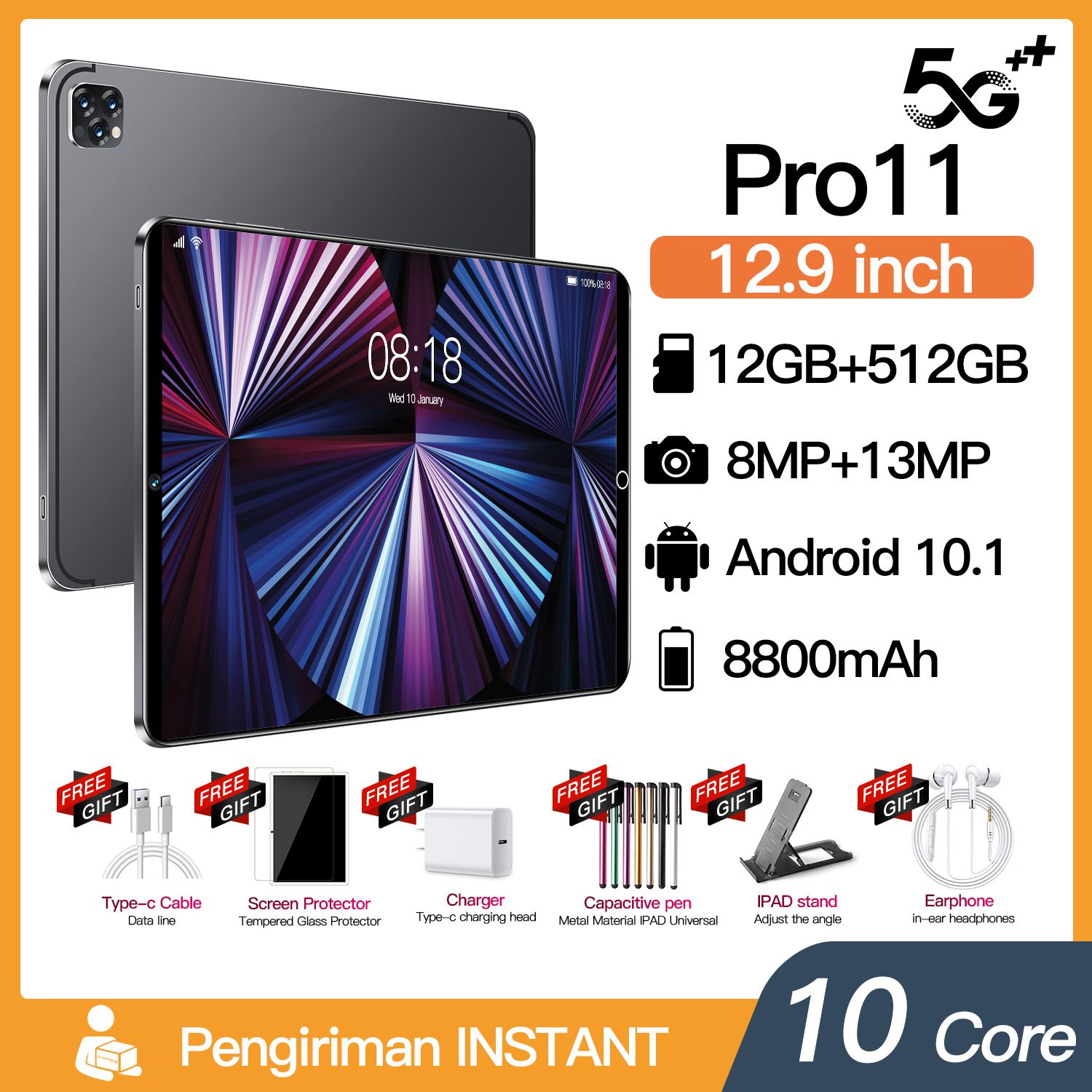 ПланшетПланшет11Pro,10.1",12+512GB,Android12/WiFi+ДвеSim-карты+SD-карта,Поддержкарусской,кожанаяклавиатураРусский+стилус+защитноестекло,8800мАч,подходитдляразвлечений/офиса/кабинета/путешествий2023new,10.1"12ГБ/512ГБ,синий