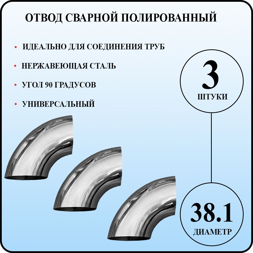 Отвод38,1х1,5ммсварной90градусовнержавейка3шт.