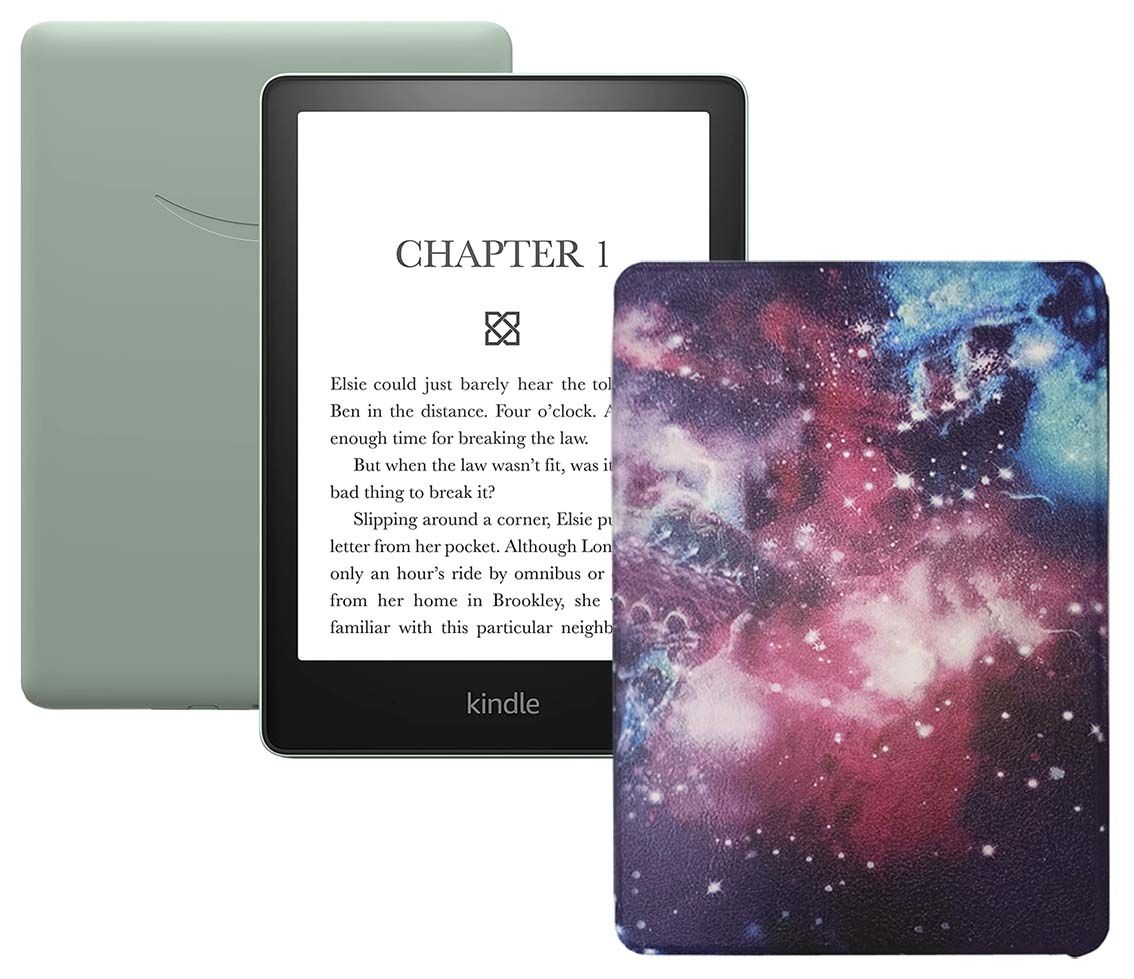 Amazon Kindle 6.8" Электронная книга PaperWhite 2021 16Gb SO Agave Green + обложка, зеленый, малиновый