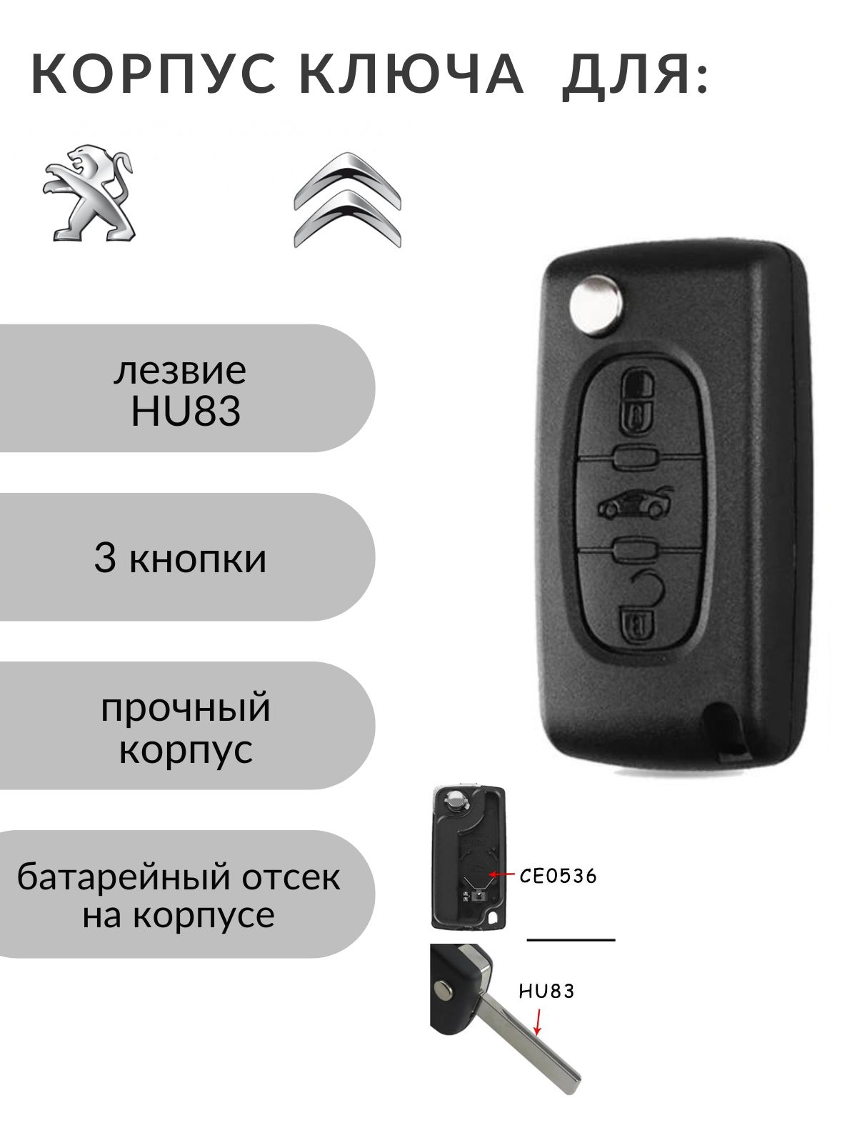 Корпус ключа зажигания Peugeot Citroen 308 c4 208 408 307 c3 picasso