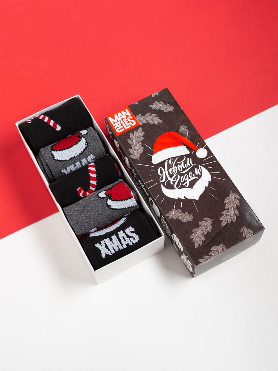 Подарочный набор мужских носков "С Новым Годом" размер 41-44, 5 пар