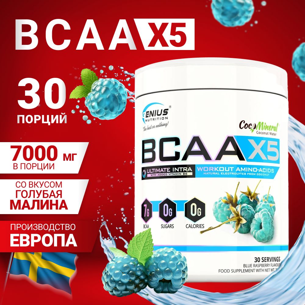 BCAA Аминокислоты Genius Nutrition 2:1:1 (БЦАА) 360 г / 30 порций - голубая малина