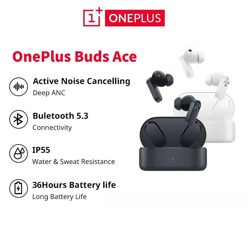 OnePlusНаушникибеспроводныесмикрофономOneplusBudsAce,черный