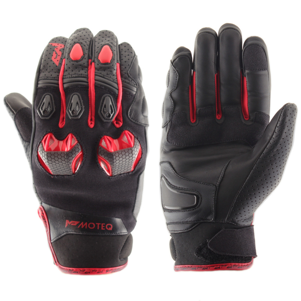 Перчатки мотоциклетные MOTEQ Stinger 4 клапана вентиляции, мужские, черный/красный, размер S  #1
