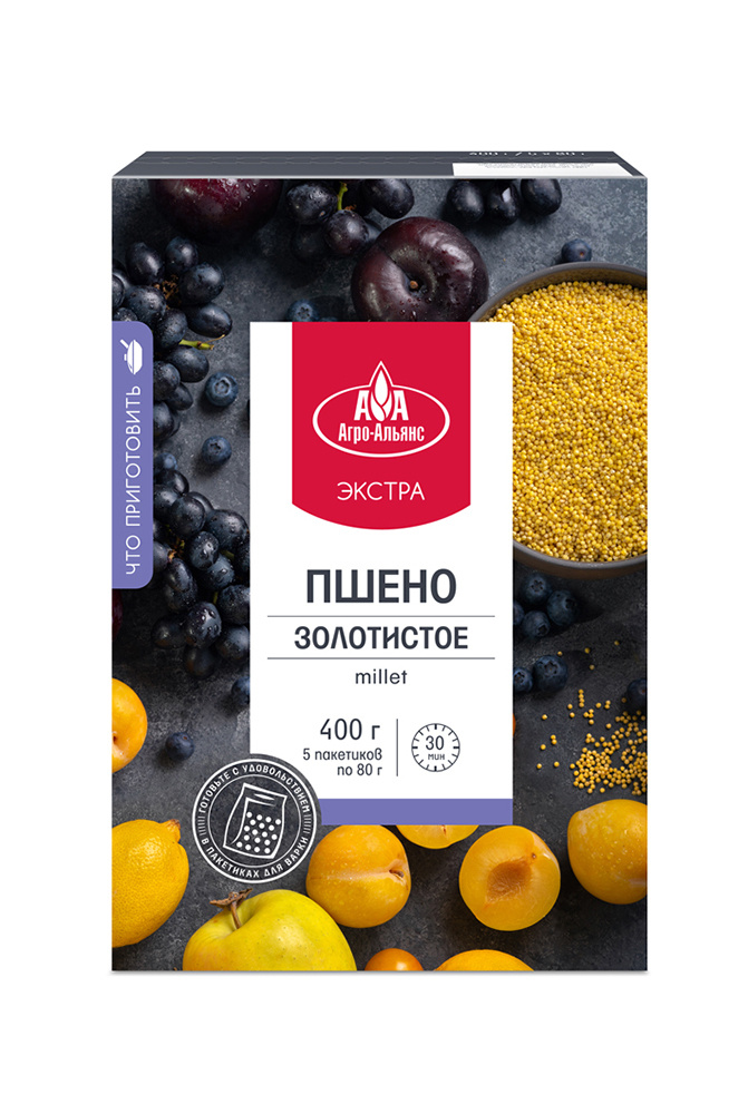 Пшено золотистое "Агро-Альянс Экстра" в пакетиках для варки 400г (5*80г ...