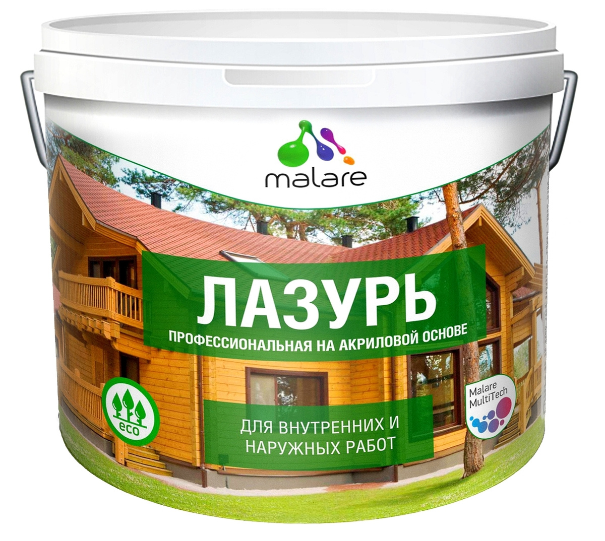 Лазурь-антисептик Malare Wood Protect для деревянных поверхностей, водная, белый, 9л  #1