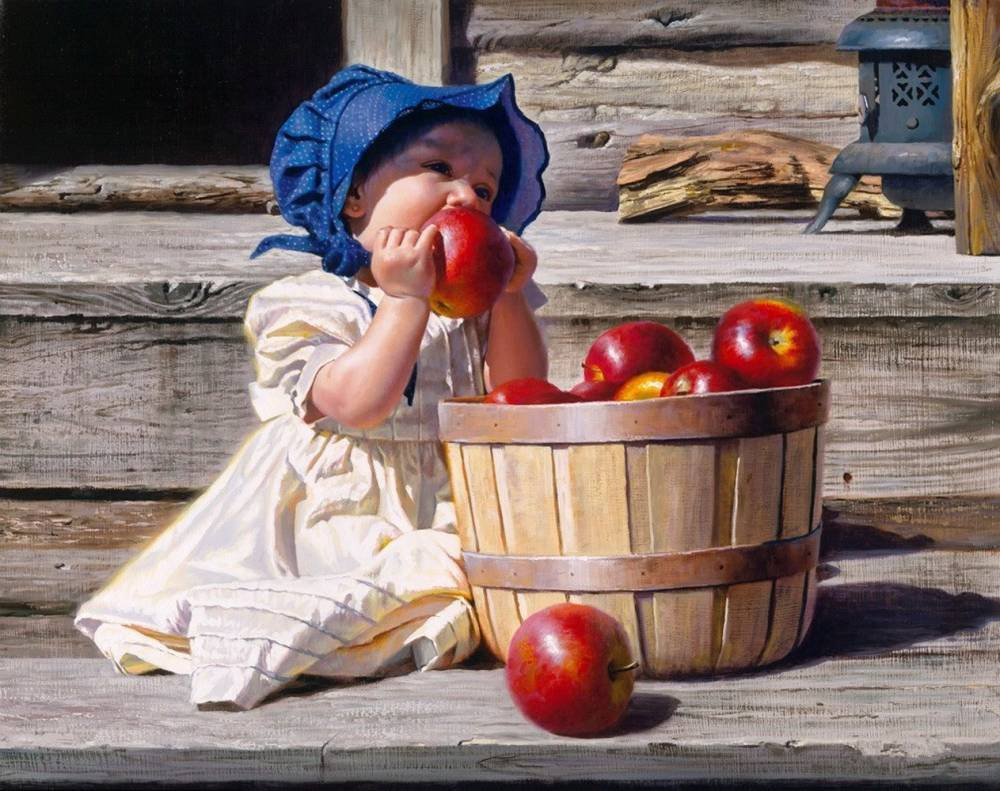 Живопись ребенок и фрукты