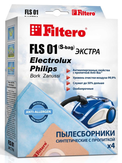 Мешки-пылесборники Filtero FLS 01 (S-bag) Экстра, для Electrolux, Philips, синтетические, 4 штуки  #1