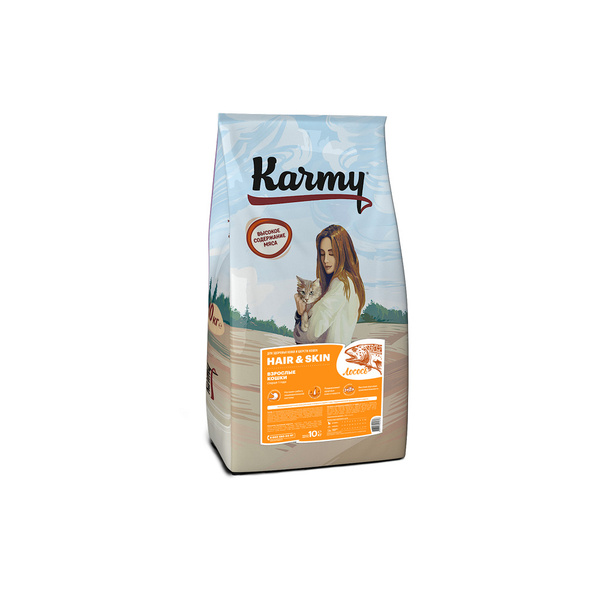Karmy Hair & Skin сухой корм для взрослых кошек для здоровья кожи и ...