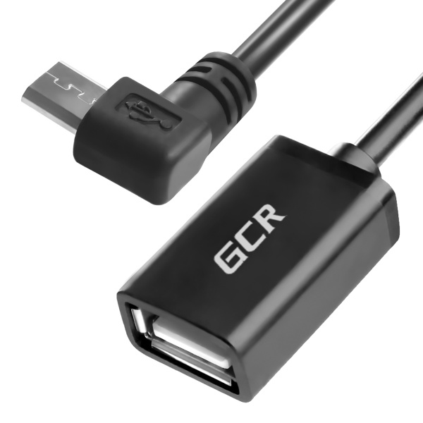 Угловой OTG кабель Micro USB AF GCR 75см черный адаптер переходник OTG ...