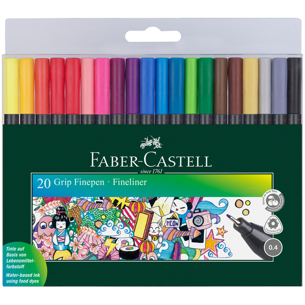 Линеры ручки цветные капиллярные Faber-Castell Grip Finepen 20 цв ...