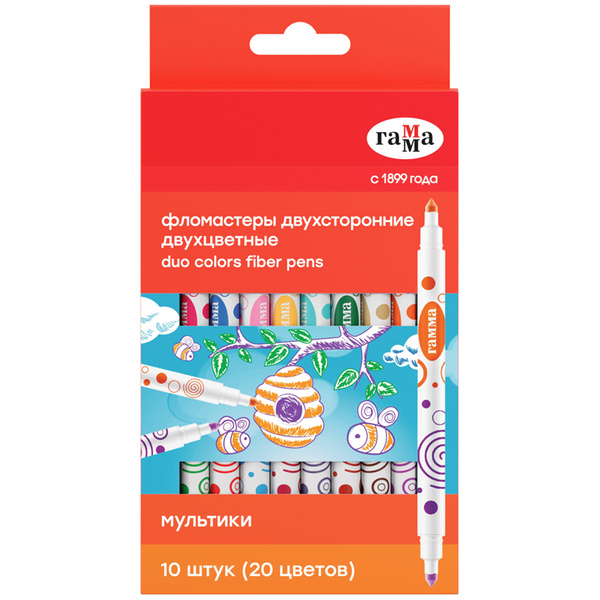 Фломастеры двухсторонние Гамма "Мультики", 20цветов, 10штук ...