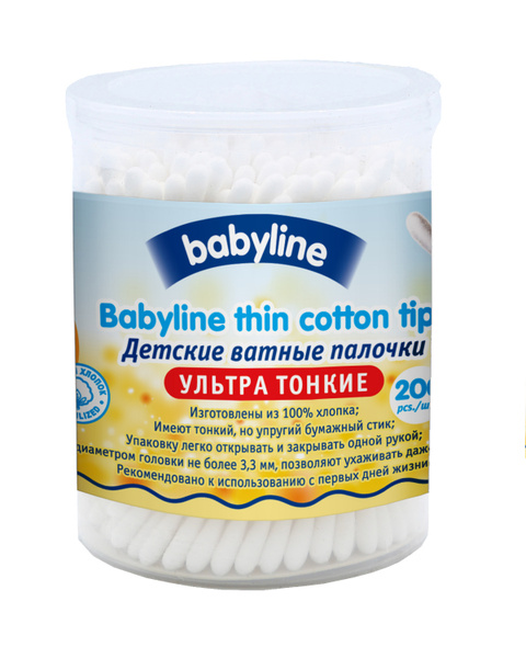 Детские ватные палочки Dr. Tuttelle (BabyLine) ультратонкие, в ...