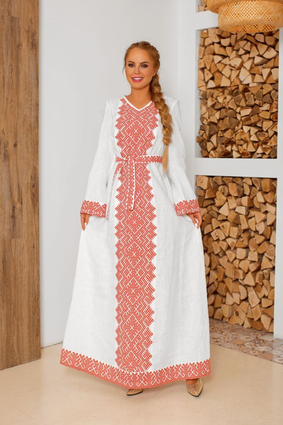 Платье женское славянское белое с длинным рукавом свадебное в русском ...