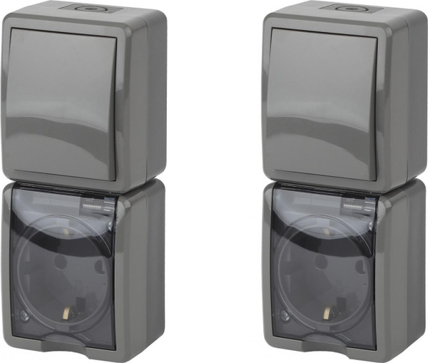 Блок ЭРА Эксперт вертикальный с одноклавишным выключателем и розеткой с ...