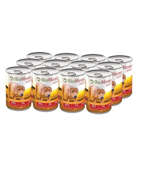 BioMenu ADULT Консервы для собак Говядина/Ягненок 95%-МЯСО 410г х 12 шт ...