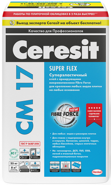 ЦЕРЕЗИТ СМ-17 Супер Флекс эластичный плиточный клей (25кг) / CERESIT СМ ...