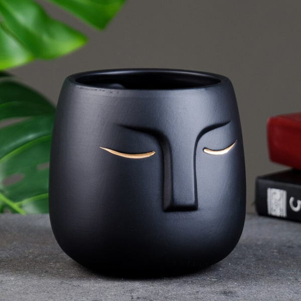 Кашпо "Лицо" 12*12*12см, черное купить на OZON по низкой цене (552972476)