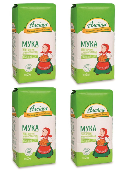 Мука пшеничная "Алейка" хлебопекарная высшего сорта 8 кг (4 шт по 2 кг ...