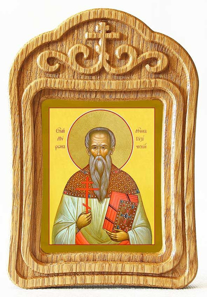 Священномученик Мирон Кизический, икона в резной деревянной рамке ...