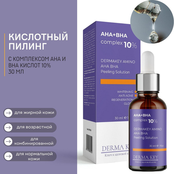 Смываемая кислотная пилинг-сыворотка для лица Комплекс АНА, BHA-кислот ...