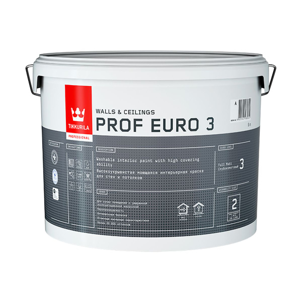 Tikkurila Prof Euro 3 / Тикурила Краска "Проф Евро 3" 9 Л Интерьерная ...