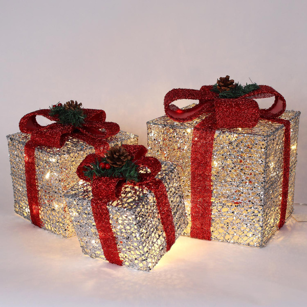 Подарочные коробки 3 штуки светящиеся светодиодные новогодние 25*25 см ...