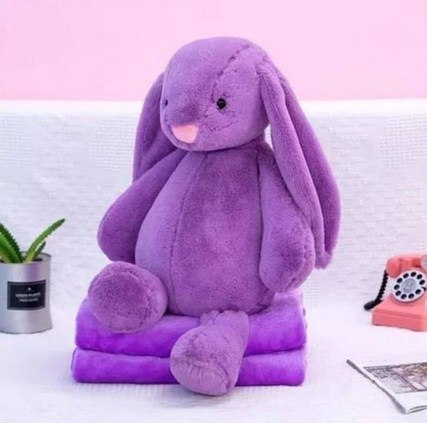 Мягкая игрушка с пледом внутри Кролик фиолетовый сидячий, 2 в 1, 60 см ...