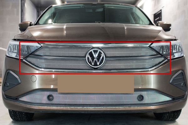 Защитная сетка радиатора верх хром Volkswagen Polo (2020-н.в) для ...
