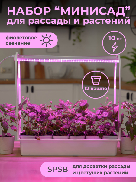 Светильник для растений светодиодный с подставкой, фиолетовое свечение ...
