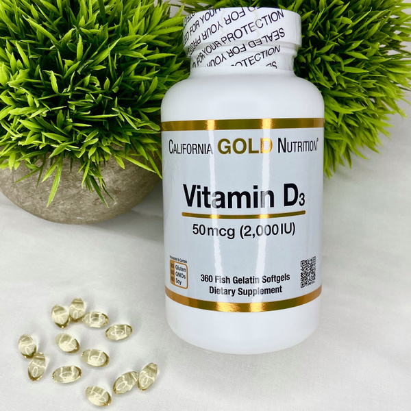 Витамин D3 California Gold Nutrition, 50 мкг 2000 IU (МЕ), 360 капсул ...