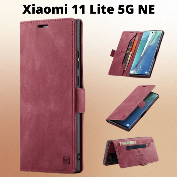 Чехол на Xiaomi 11 LITE 5G NE Красный , чехол-книжка подставка на ...