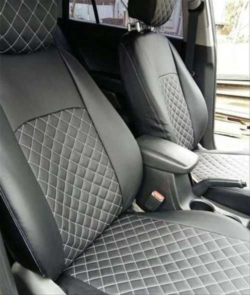 Автомобильные чехлы ford focus 2 2004- экокожа ромб белая нитка ...