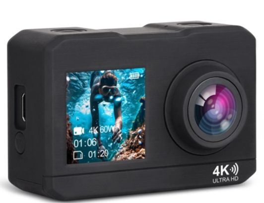 Экшн-камера Aceline DualScreen 4K черный + дополнительный аккумулятор ...
