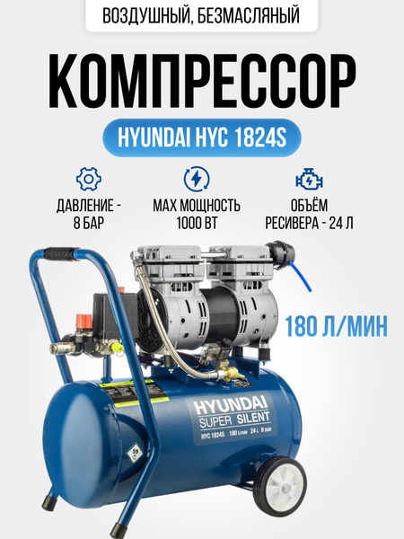 Компрессор Безмасляный Hyundai Power Products, 1000 Вт - купить по ...