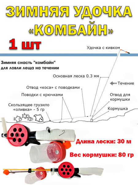 Снасть Комбайн для зимней рыбалки Спускник для ловли леща язя на ...