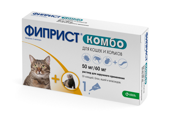 KRKA Фиприст Комбо капли для кошек и хорьков, от клещей и усиленным ...