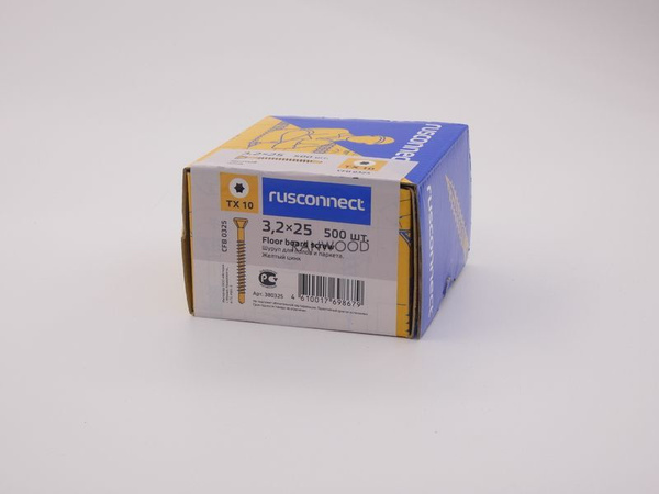 Саморез (шуруп) для пола и паркета Rusconnect 3,2х25 мм, жёлтый цинк ...